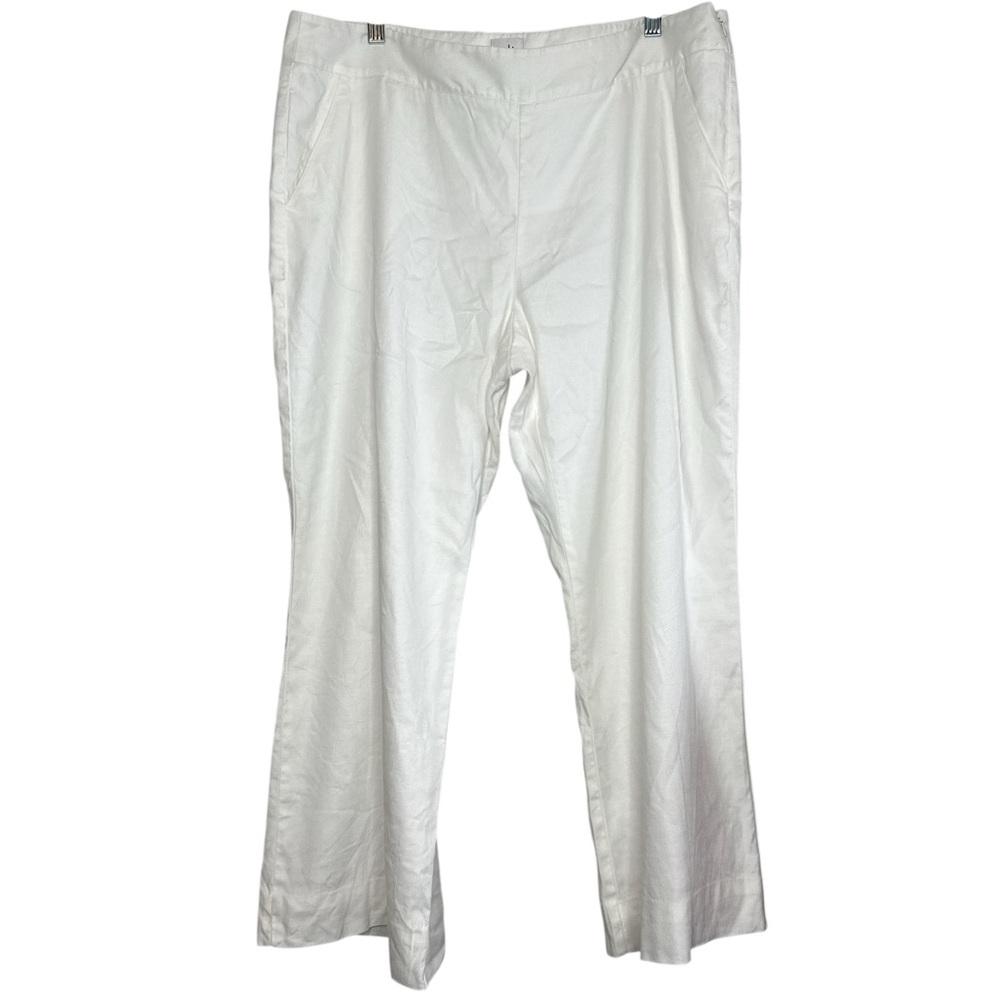 CAbi Women's Linen Blend White Wide Leg High Rise Pants Size 16